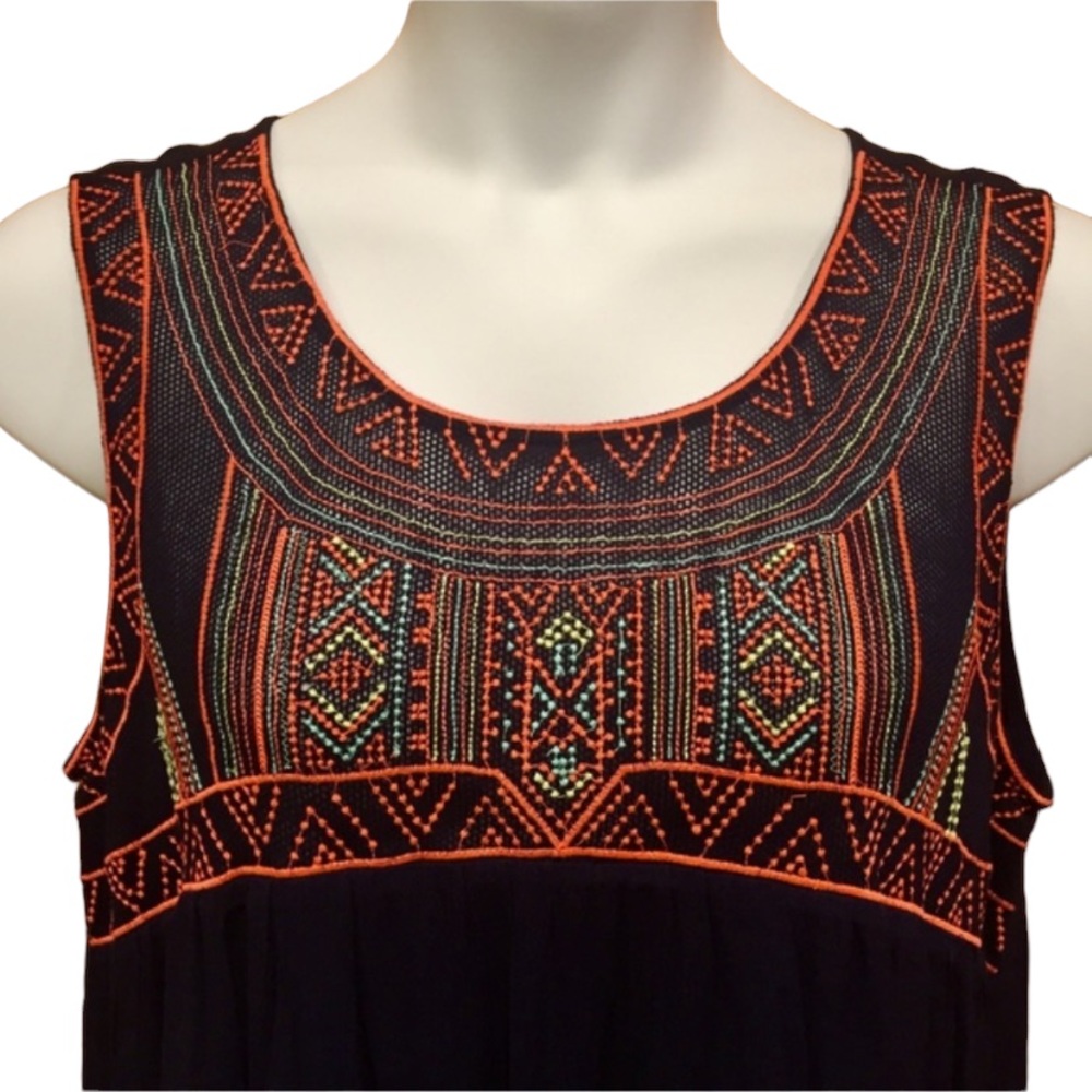 Perch 1X Navy Dress With Neon Embroidered Bodice
